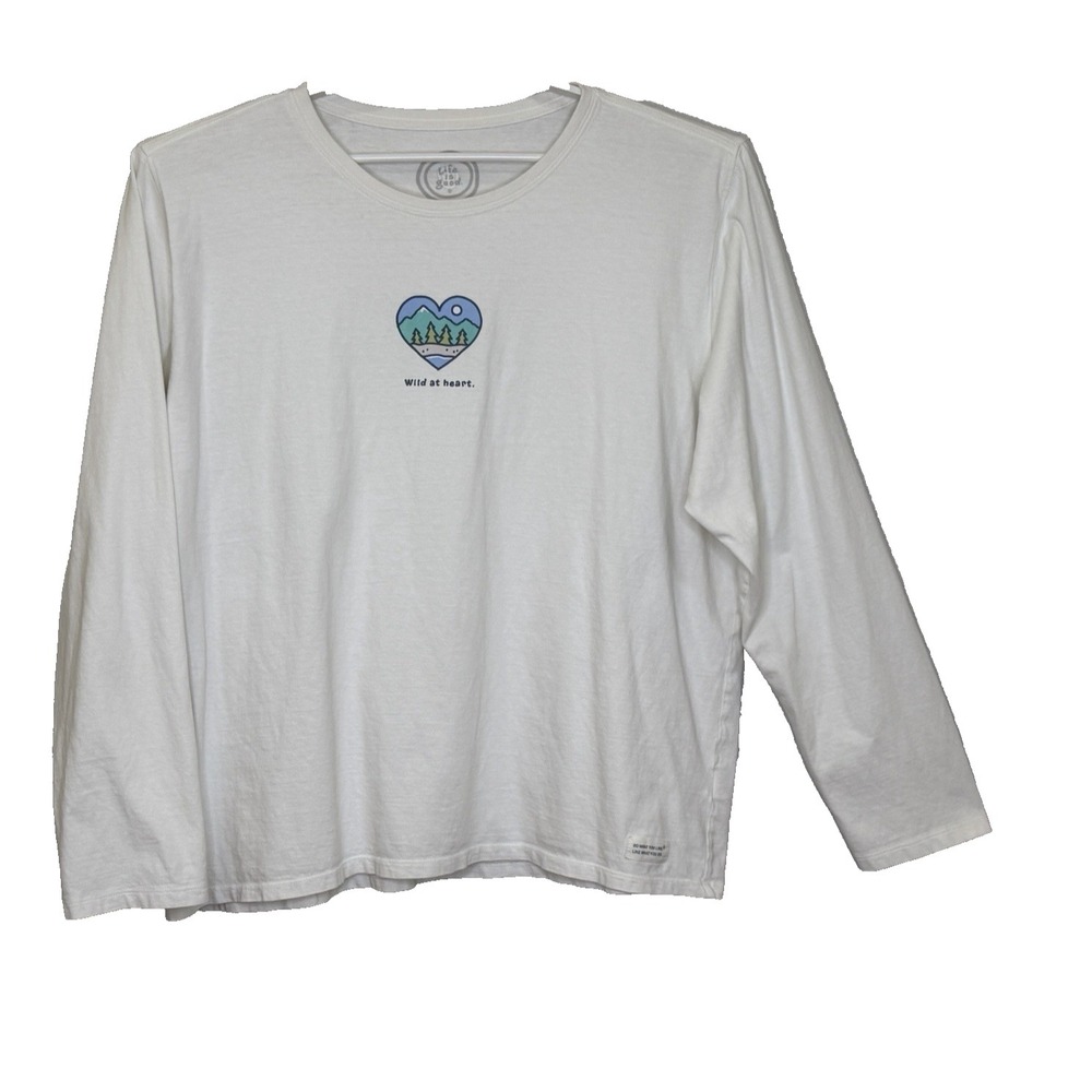 Life is Good Relaxed Fit T-Shirt Womens XXL Off White Wild at Heart Long Sleeve